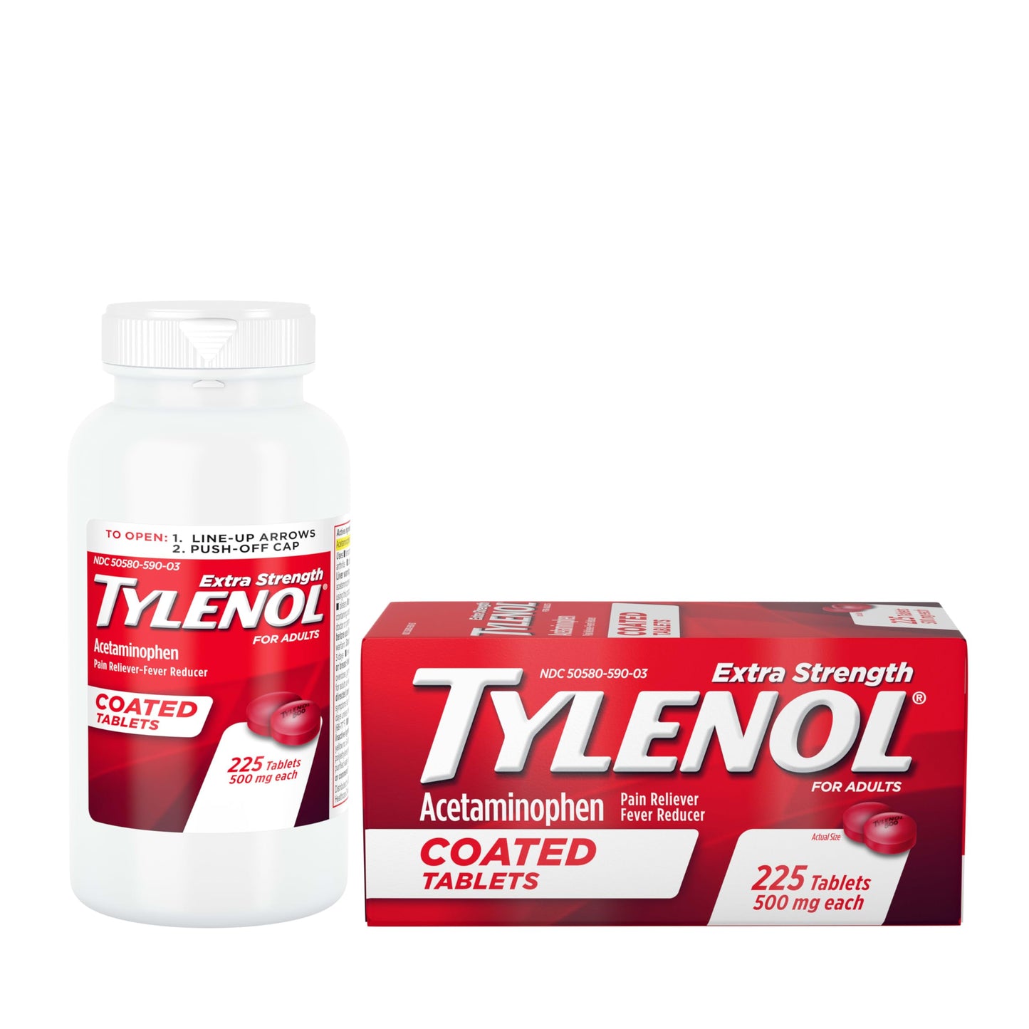 Tylenol Extra Strength Pain Reliever & Fever Reducer, Round Coated Tablets, 500 mg Acetaminophen Pain Relief Pills for Headache, Toothache & Minor Arthritis Pain, 225 ct
