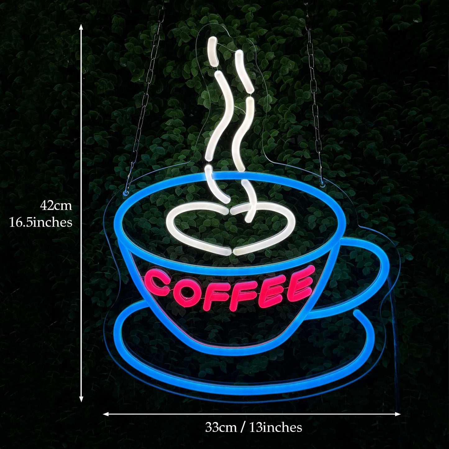 YALLOVE Coffee Neon Sign, Dimmable LED Wall Decor, Acrylic, Ice Blue/Rose/White, Cut to Shape, 16.5x13x0.43 inches