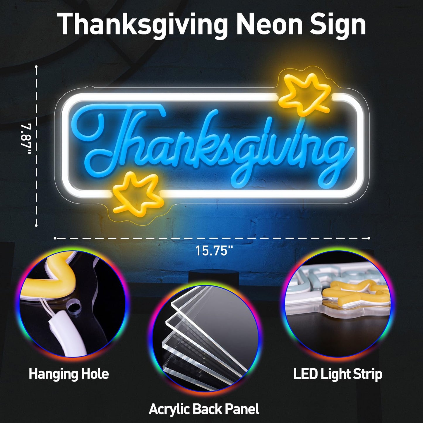 Thanksgiving Neon Sign  Thanksgiving Happy Wall Window Art Decoration Festival Celebration  Dimmable Usb Powerd Thanksgiving Neon Led Sign Autumn Thanksgiving Party Harvest Blessd 15.7?7.9 Inch
