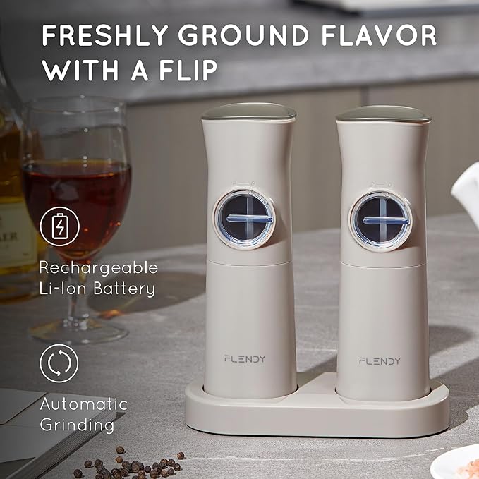 Gravity Electric Salt and Pepper Grinder Set Rechargeable, Automatic Salt and Pepper Grinder Set with USB C Charging Base, Gravity Salt and Pepper Shakers Set Electric