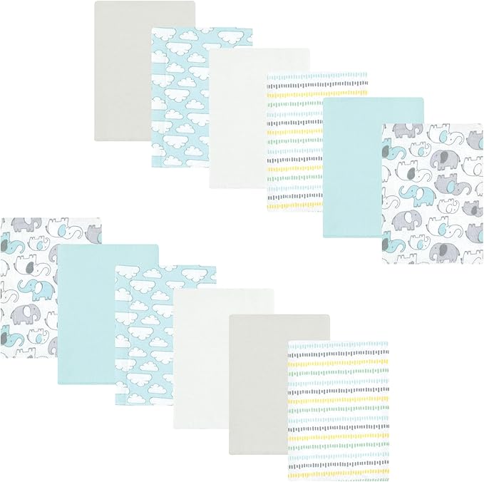 Luvable Friends Hudson Baby Flannel Burp Cloths 12pk, New Elephant