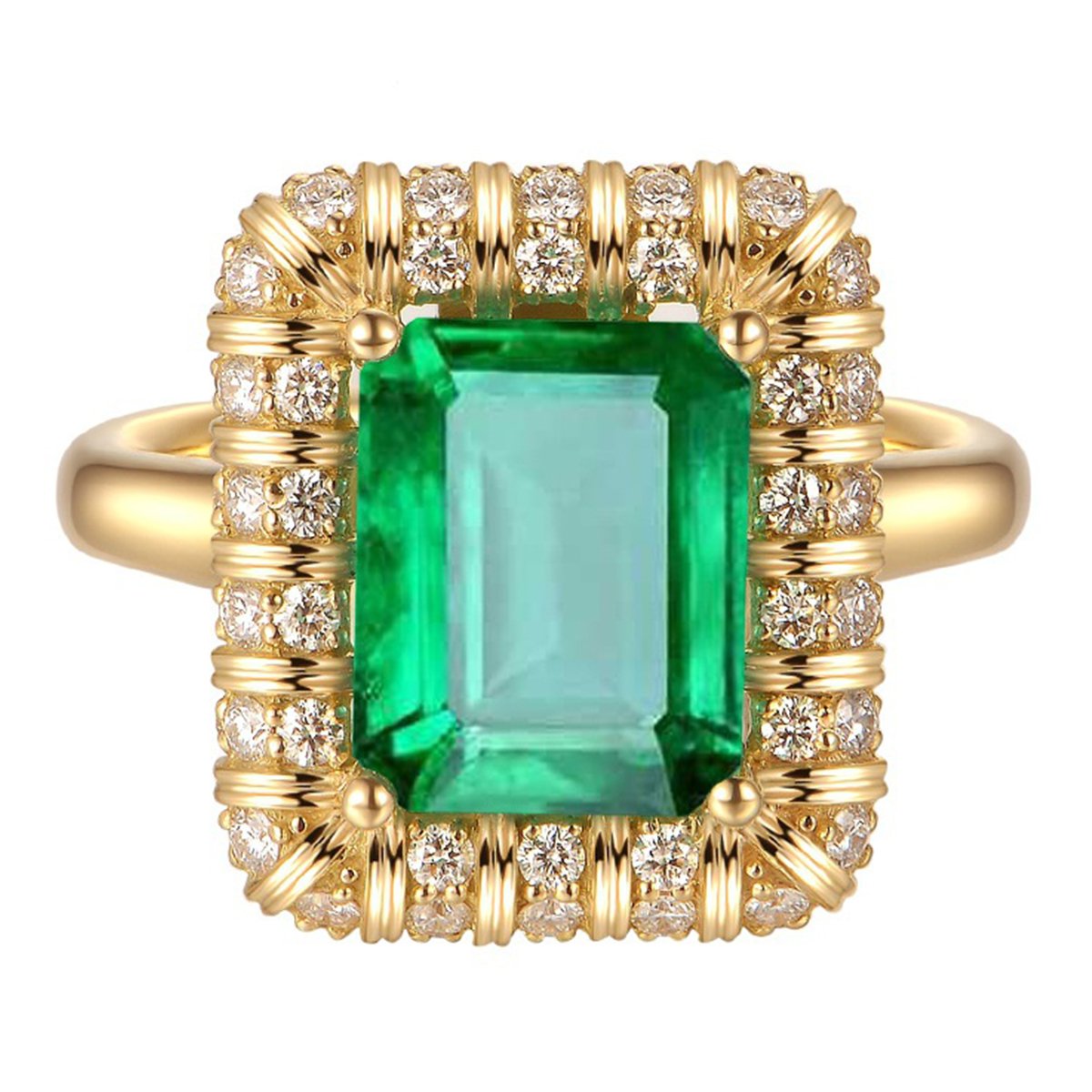 Vintage Women 18K Gold Rectangle Green Simulated Emerald Gemstone Crystal Band Rings Jewelry Size 10