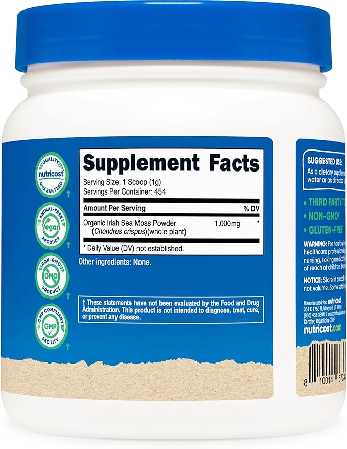 Nutricost Organic Irish Moss Powder (1 LB) - Gluten Free, Non-GMO, Vegetarian Friendly