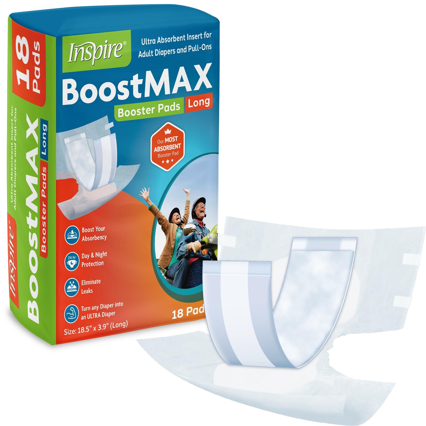 Inspire Incontinence Booster Pads Super Absorbent Extra Long | Pad Liner Women and Men | Inserts for Adult Diapers 5+ Cups Absorbency Money Back Leak Free Guarantee!