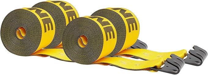Mytee Products Kinedyne Winch Straps 4" x 30' Gold Heavy Duty Tie Down w/Flat Hooks WLL# 5400 lbs | 4 Inch Cargo Control f...