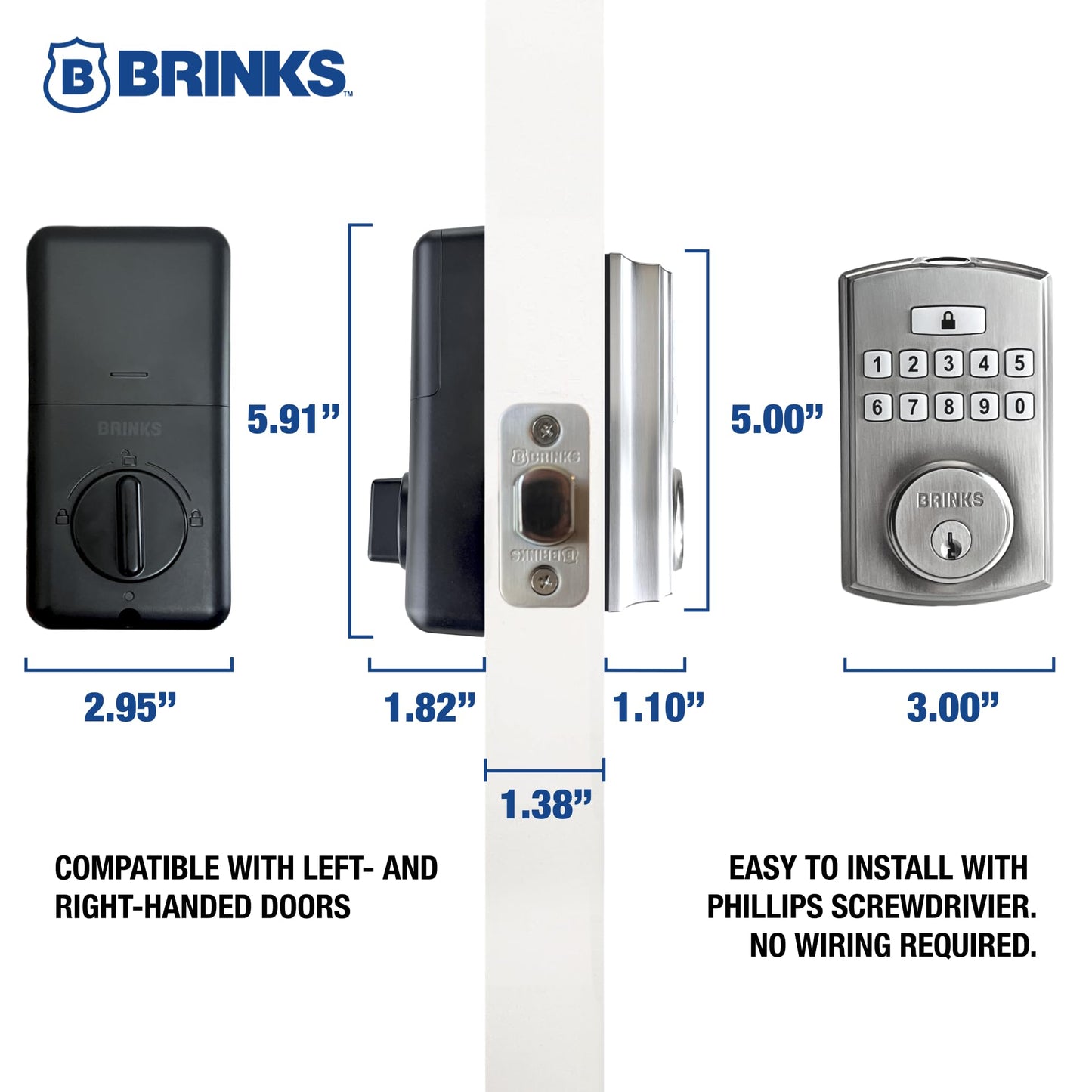 BRINKS Security Door Locks, High-Security Keyless Entry, Smart Electronic Door Lock with Deadbolt, Up to 50 Codes, Automatic Locking (Deadbolt, Satin Nickel)