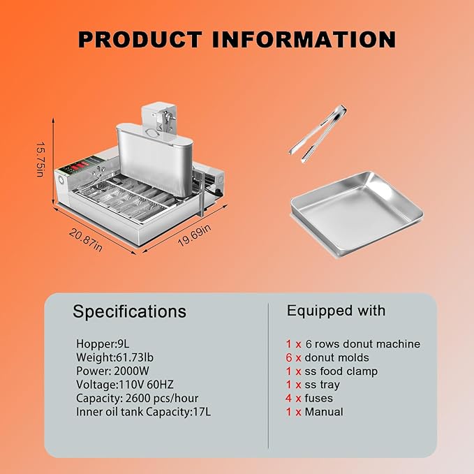 Commercial 6 Rows Automatic Mini Donut Maker Machine, Frying Donuts Maker, Frying Doughnut Machine, For Restaurant, Bakery, Party, Dessert Shop, 2600pcs/hour