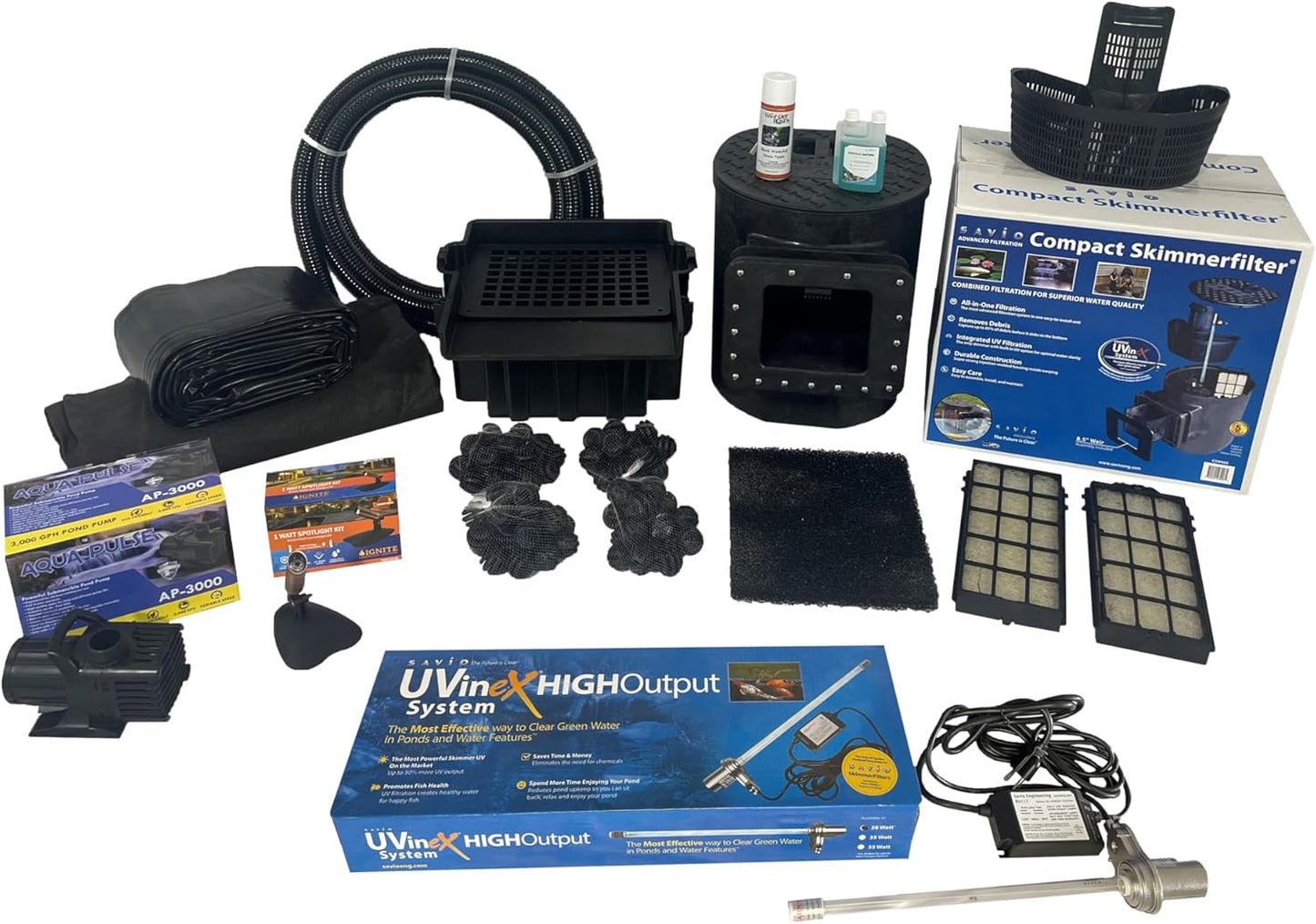 HALF OFF PONDS Savio Select 3,000 GPH Submersible Pump Pond Kit with 15' x 25' PVC Plastic Pond Liner, UV Clarifier for Water Garden & Koi Pond