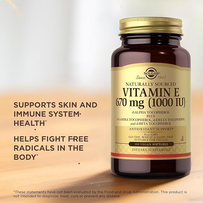 Solgar Vitamin E 670 mg (1000 IU) - 100 Vegan Softgels - Natural Antioxidant - Non-GMO, Gluten Free - 100 Servings