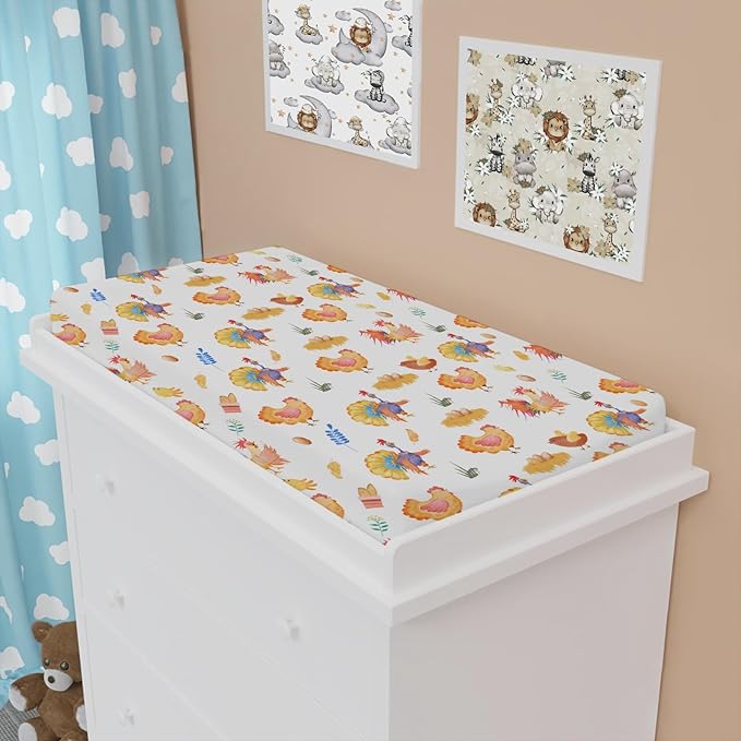 Rooster Hens Chicken Eggs Floral Leaves Changing Pad Cover for Boys Girls Baby Chicken Farm Animals Unisex Diaper Change Pad Table Sheets Soft Stretchy Snug Fitted Change Table Mats 32''x16''