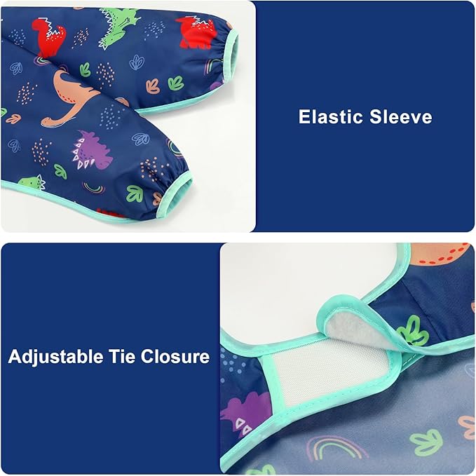 Accmor 4 Pack Long Sleeve Bibs, Baby Smock Waterproof Sleeved Bib Smock for Baby Toddler 6-36 Months