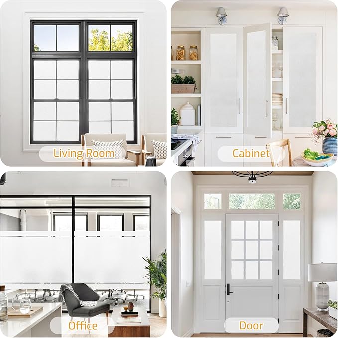 LUTE Window Privacy Film, Frosted Glass Window Film, Static Cling Heat Control Frosting Glass Sticker Removable, Non-Adhesive Opaque Covering for Bathroom Home Office Door (White, 17.5" x 78.7")