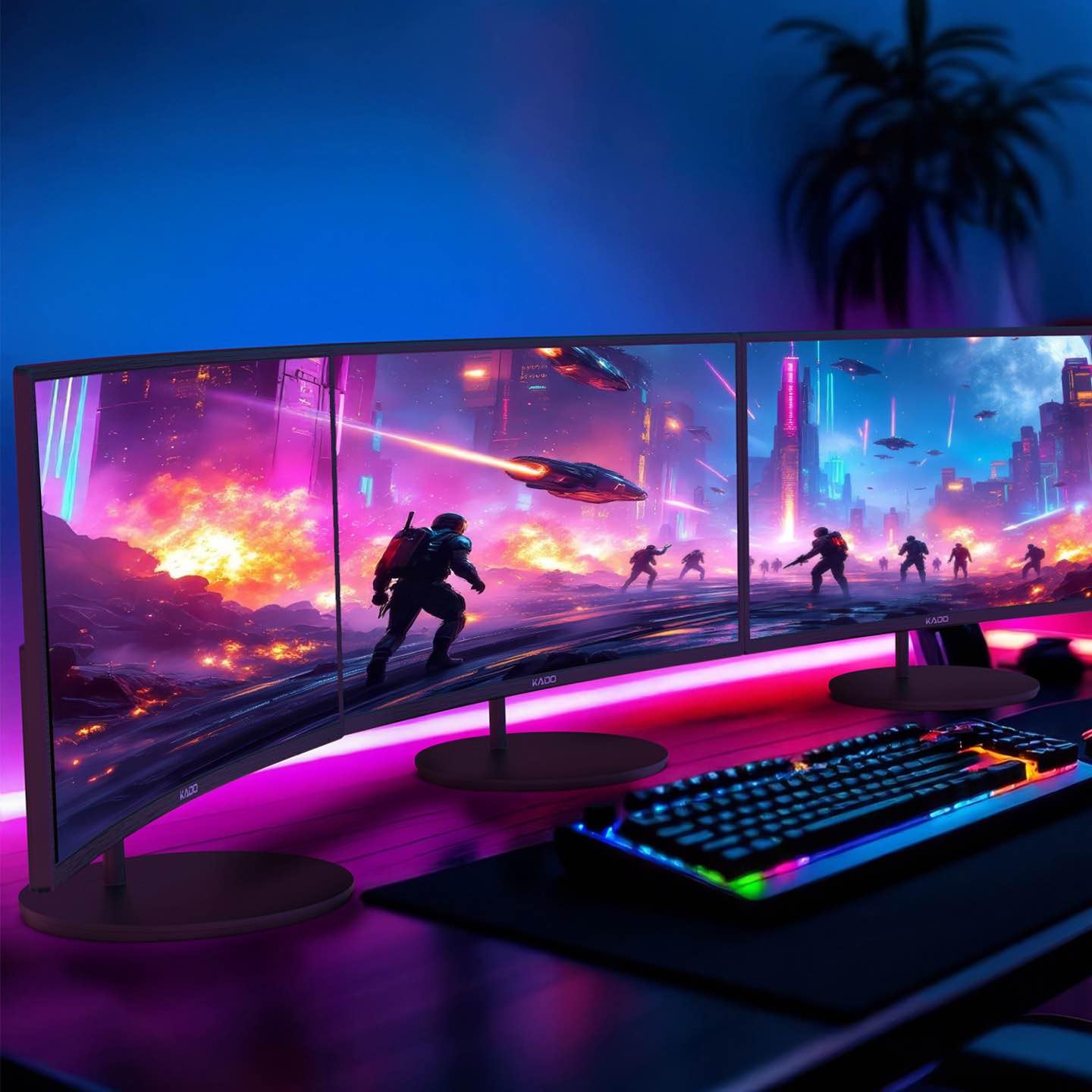 Kado Triple Monitor Setup - 3-Pack 27" 1920x1080 Curved Computer Monitor 1500R 75Hz VESA Mount HDMI Office Gaming Hybrid Sim Racing Built-in Speakers (C27 Trio Series)