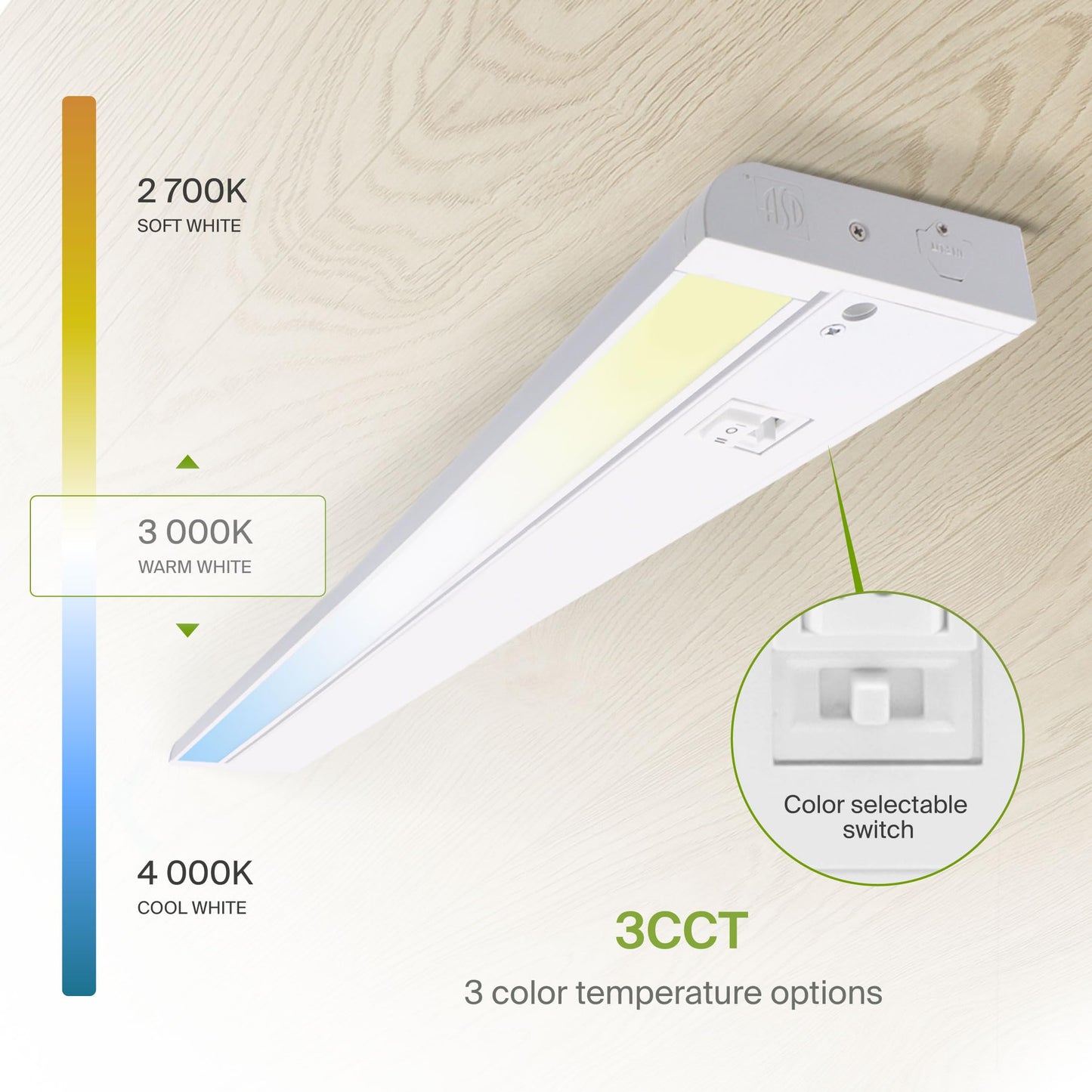 Asd Led Under Cabinet Lighting, 48 Inch, Dimmable, Hardwired/Plug-In, 2700K/3000K/4000K, Aluminum Housing, Model A-Ucs