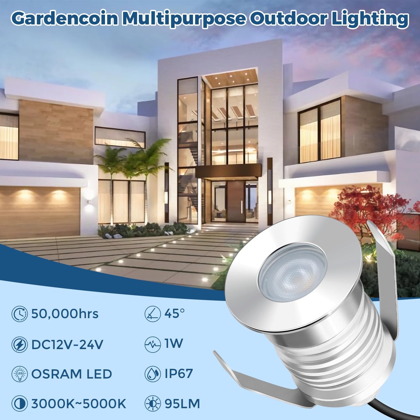 Gardencoin Recessed Led Deck Lights  Heavy Duty Soffit And Stair Lighting Outdoor  1W 12-24V Low Voltage Landscape In Ground Well Light  Underwater Light Ultra Waterproof  Dimmable(3000K-6Pack)