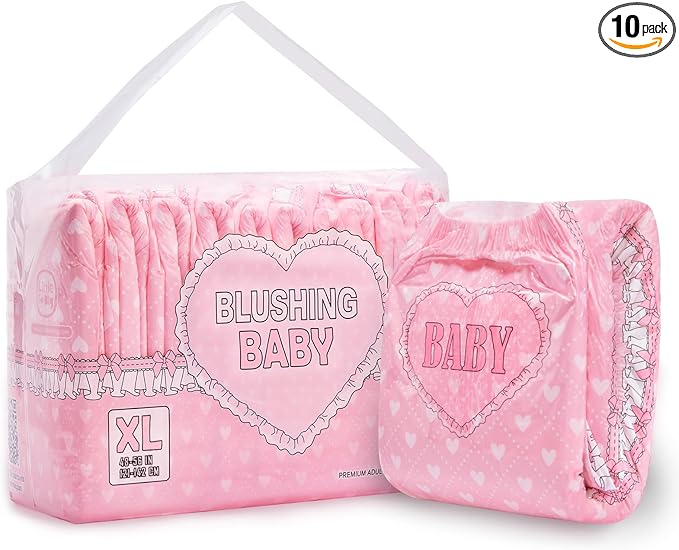 Littleforbig Printed Adult Brief Diapers 10 Pieces - Blushing Baby Pink(XL)