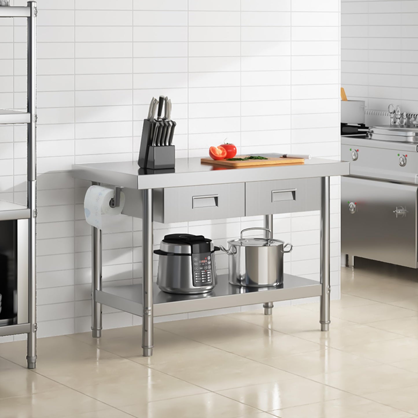 YITAHOME 48" × 24" Stainless Steel Table with 2 Drawers, NSF Work Table with Drawer, Metal Table Prep Table for Home Kitchen Restaurant Garage Warehouse