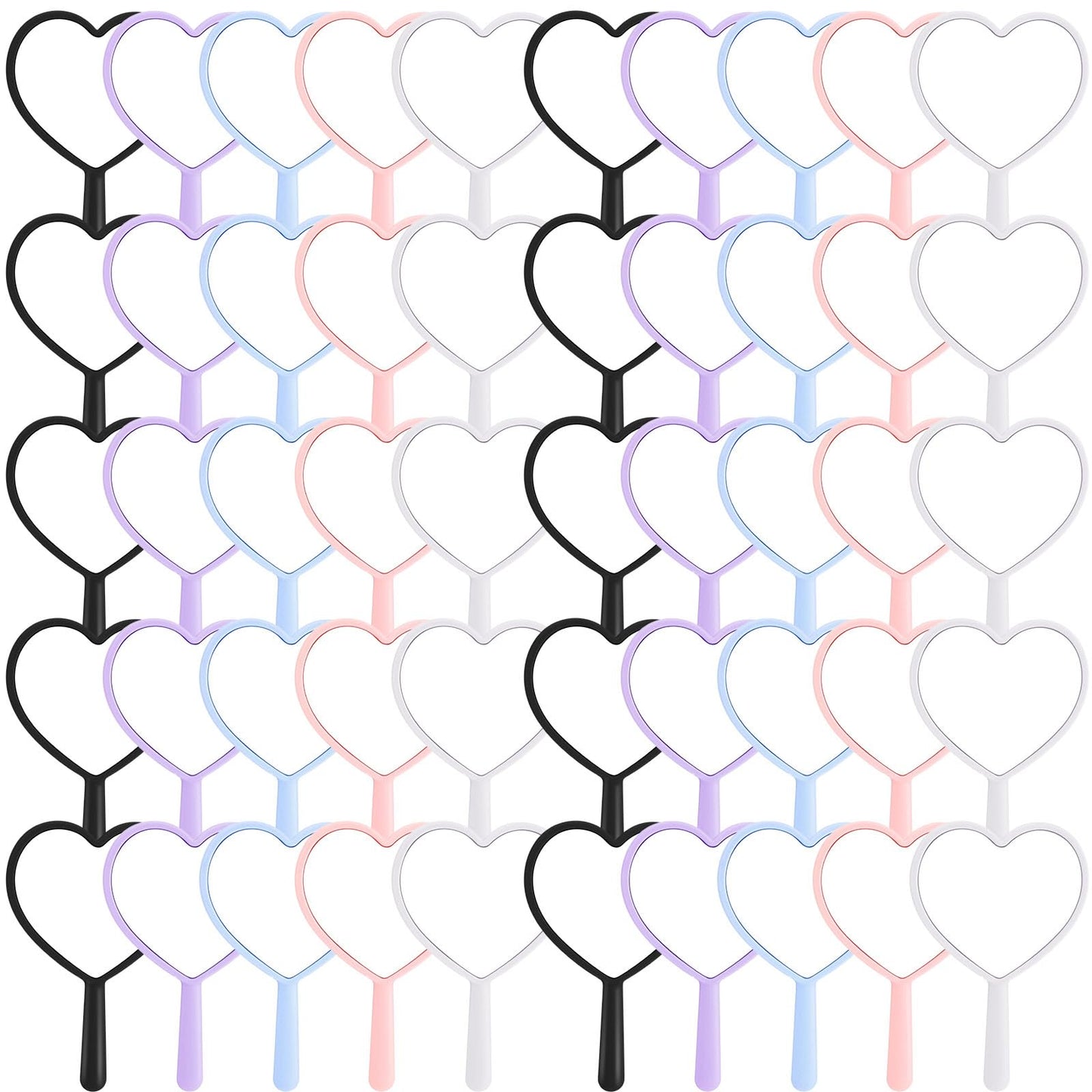 Threehoney 50 Pcs Heart Shaped Handheld Mirror with Handle Bulk Small Portable Travel Makeup Hand Held Mirror 3.15 x 4.72 Inch M