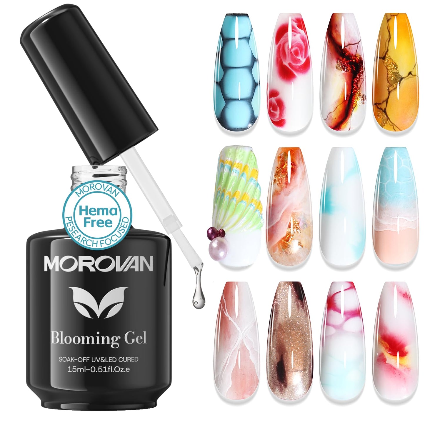 Morovan Blooming Gel Nail Polish: 15ml Clear Blooming Gel Polish Soak off UV/Led for Nails Art Design Spreading Effect Marble Wa