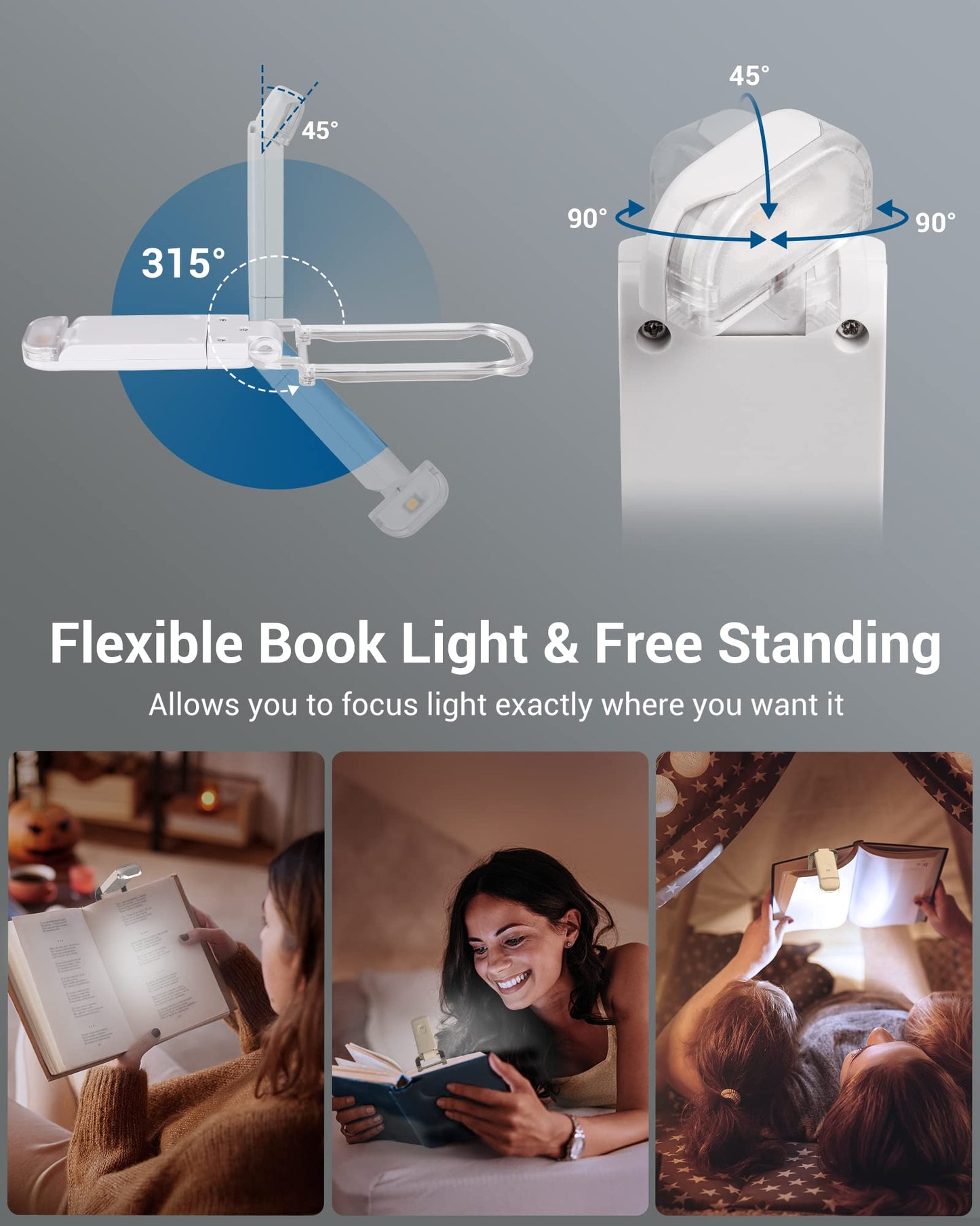 Dewenwils Led Book Light - Usb Rechargeable, Daylight Color, Eye Care, 2 Brightness Levels, Ideal For Kids And Bookworms