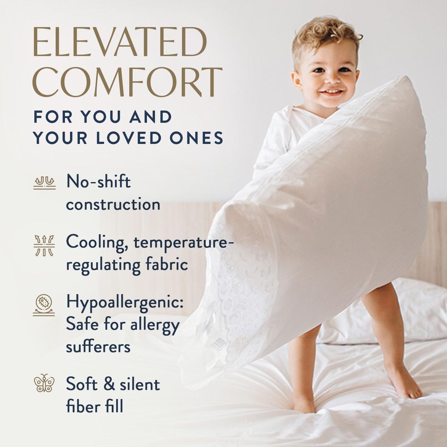 Digital Decor 100% Cotton Hotel Pillows, U.S. Made Hypoallergenic Pillows with Down Alternative Fiber Fill for Side & Back Sleepers, Set of 2, Three Comfort Levels, (Soft, Medium, Firm) Soft