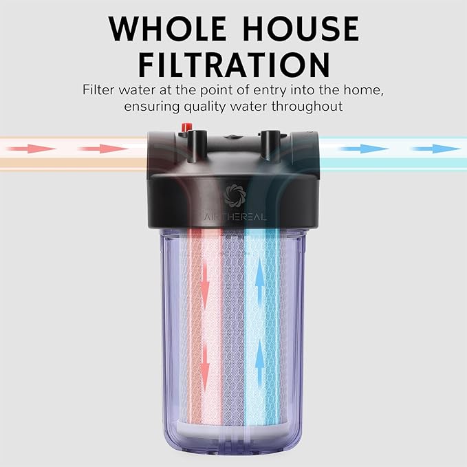 Airthereal Whole House Water Filter Housing, 10" x 4.5" Sediment Carbon Cartridge Universal Housing, Pre-Filtration System for Well and City Water, Clear Housing Include 1-Pack PP Filter