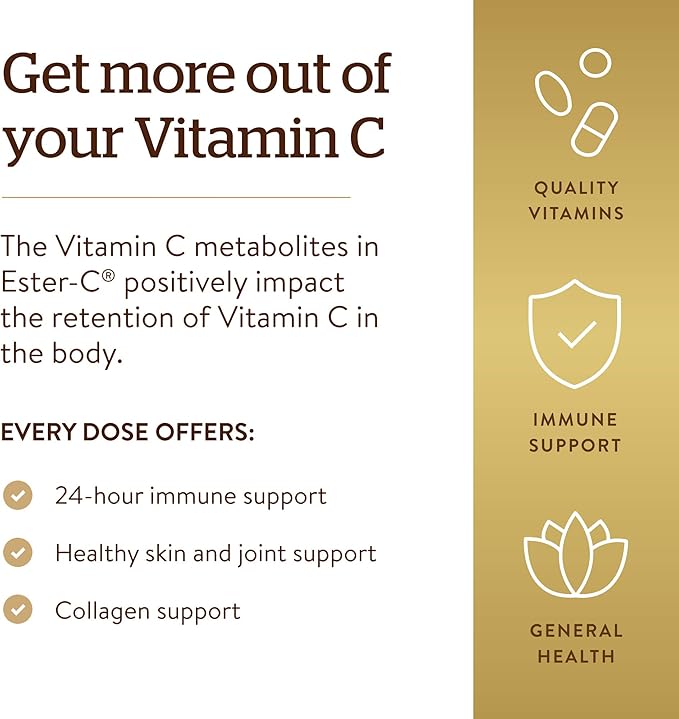 Solgar Ester-C Plus 500 mg Vitamin C with Citrus Bioflavonoids - 90 Capsules - Gentle & Non Acidic, Well Retained - 24-Hour Immune Support - Non-GMO, Gluten Free - 90 Servings