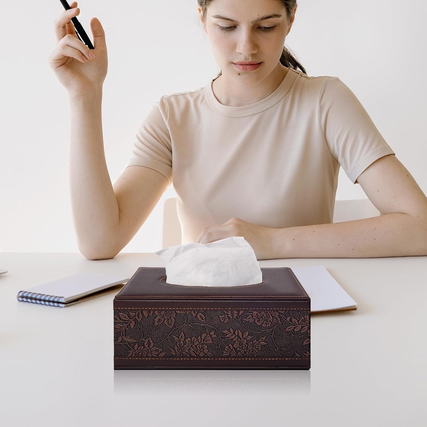 PU Leather Tissue Box Cover Tissue Box Holder Rectangle Tissues Organizer with Magnetic Bottom,Decorative Napkin Caddy for Vanity Dresser Night Stand Table Countertop Home Office Car,Retro