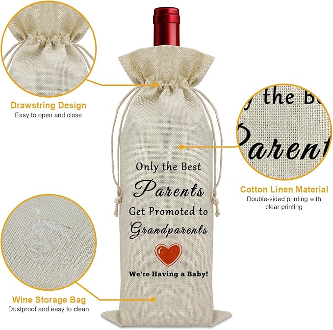 Sazuwu Promoted to Grandparents Gifts Wine Bag Pregnancy Reveal Gifts for New Grandparents First Time Grandparents Gifts Wine Bottle Decoration Bag New Grandma and Grandpa Gifts from Daughter