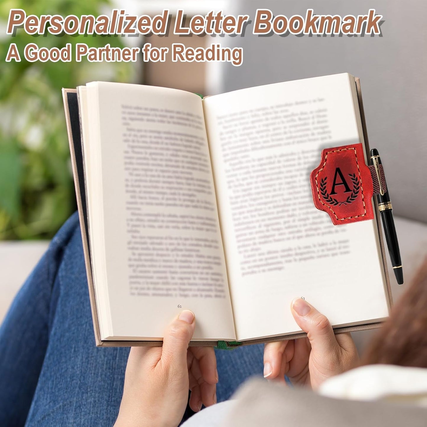 Bygone Mark Bookmark with Pen Holder, 26 Letters Name Initial Personalized Magnetic Bookmarks, Leather Book Mark for Men Women, Travelers Accessories, Teachers Readers Book Lovers Gifts (Brown, C)