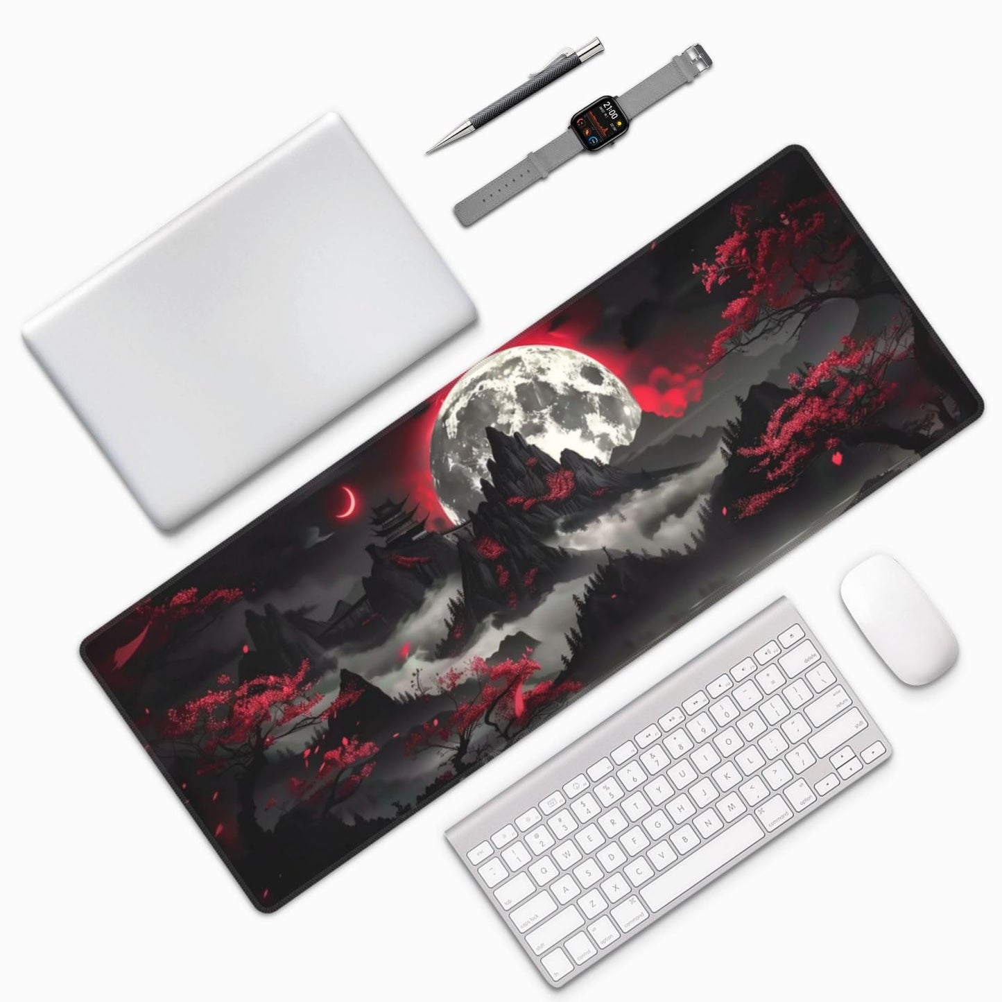 Extended Gaming Mouse Pad, Large Gaming Mouse Waterproof with Stitched Edges, Non-Slip Desktop Pad for Home and Office, Level Up Your 31.5x11.8 Inch… (Dark Night)