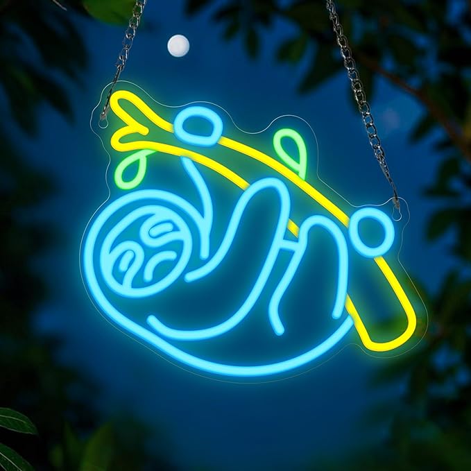 Sloth Neon Sign, Sloth Lamp Wall Decor, Dimmable Birthday Party Decorations for Home, Patio, Garden, Bars, Restaurants, Hotels, Stores, Clubs, Ideal Gift for Friends, Family and Kids