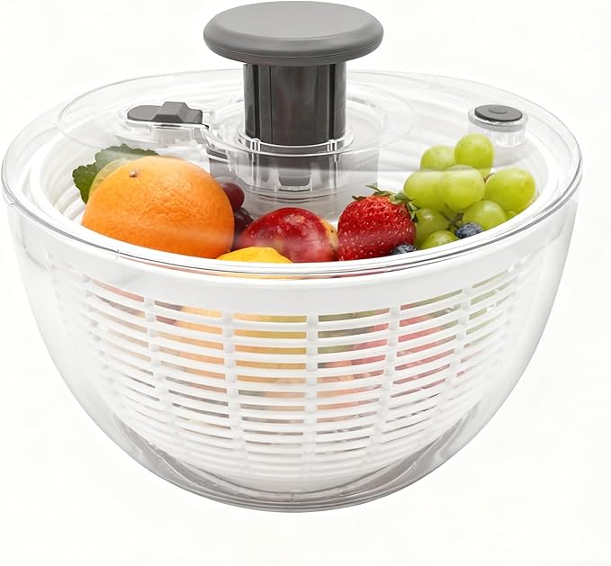 Salad Spinner, Lettuce Spinner with Push-Button Lid and Non-Slip Base, Vegetable & Fruit Washer Bowl, Efficient Spin Dryer and Strainer for Salad Greens and Fruits (3.8QT)