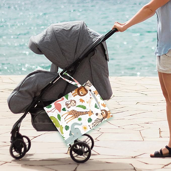 Wet Bag for Swimsuit Travel Pool Baby Cloth Diapers Dirty Yoga Gym Clothes Beach Bags Summer Gifts for Women Men Beach Vacation Essentials Jungle Animals Waterproof Wet Dry Bag Travel Laundry Bags