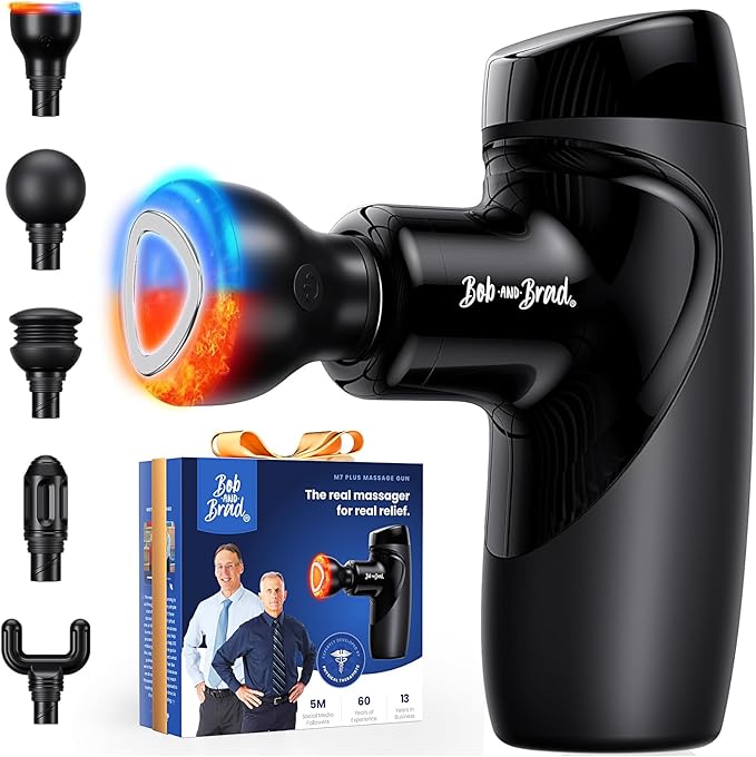 BOB AND BRAD M7 Plus Mini Massage Gun with Heat, FSA Eligible & HSA Approved Deep Tissue Percussion Massager for Back & Ne...