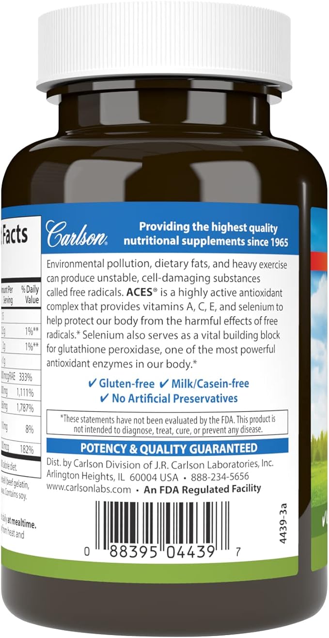 Carlson - ACES, Vitamins A, C, E + Selenium, Cellular Health & Immune Support, Antioxidant, 90 Softgels