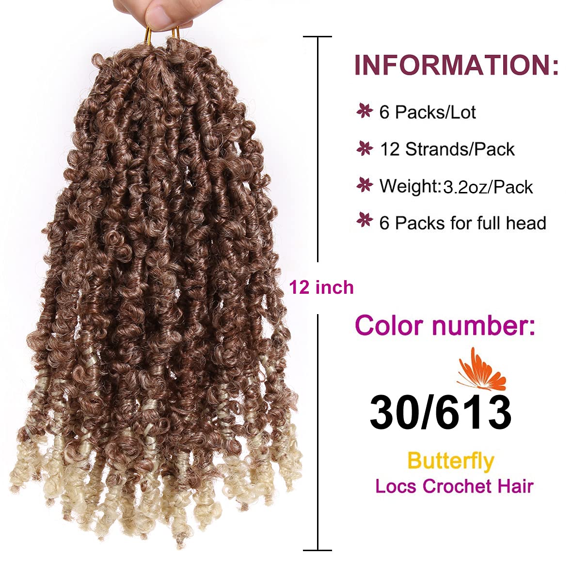 ZRQ 12 Inch Pre-twisted Soft Butterfly Locs Crochet Hair 6 Packs Blonde Short Bob Distressed Butterfly Braids Hair Handmade Pre-