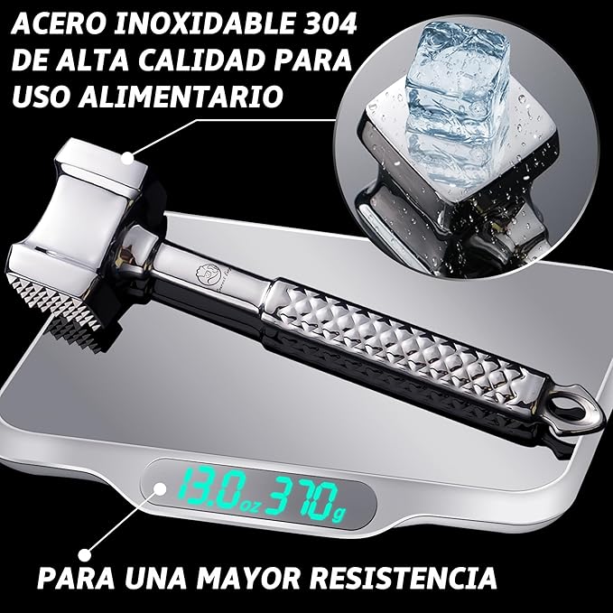 Stainless Steel Meat Tenderizer Tool, Premium Meat Mallet with Non-Slip Grip, Dual-sided Kitchen Mallet Ideal for Tenderizing Steak, Poultry & Chicken Cutlet, Dishwasher Safe with Lifetime Replacement