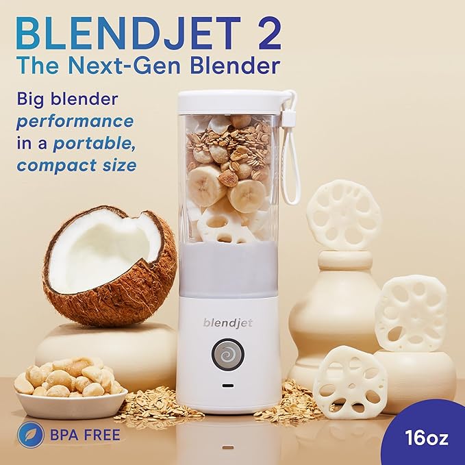 BlendJet 2 Portable Blender for Smoothies & Shakes - 20oz BlendJet Cordless Personal & Small Blender, USB-C Rechargeable & Self Cleaning - (Red) (White, 16 oz.)