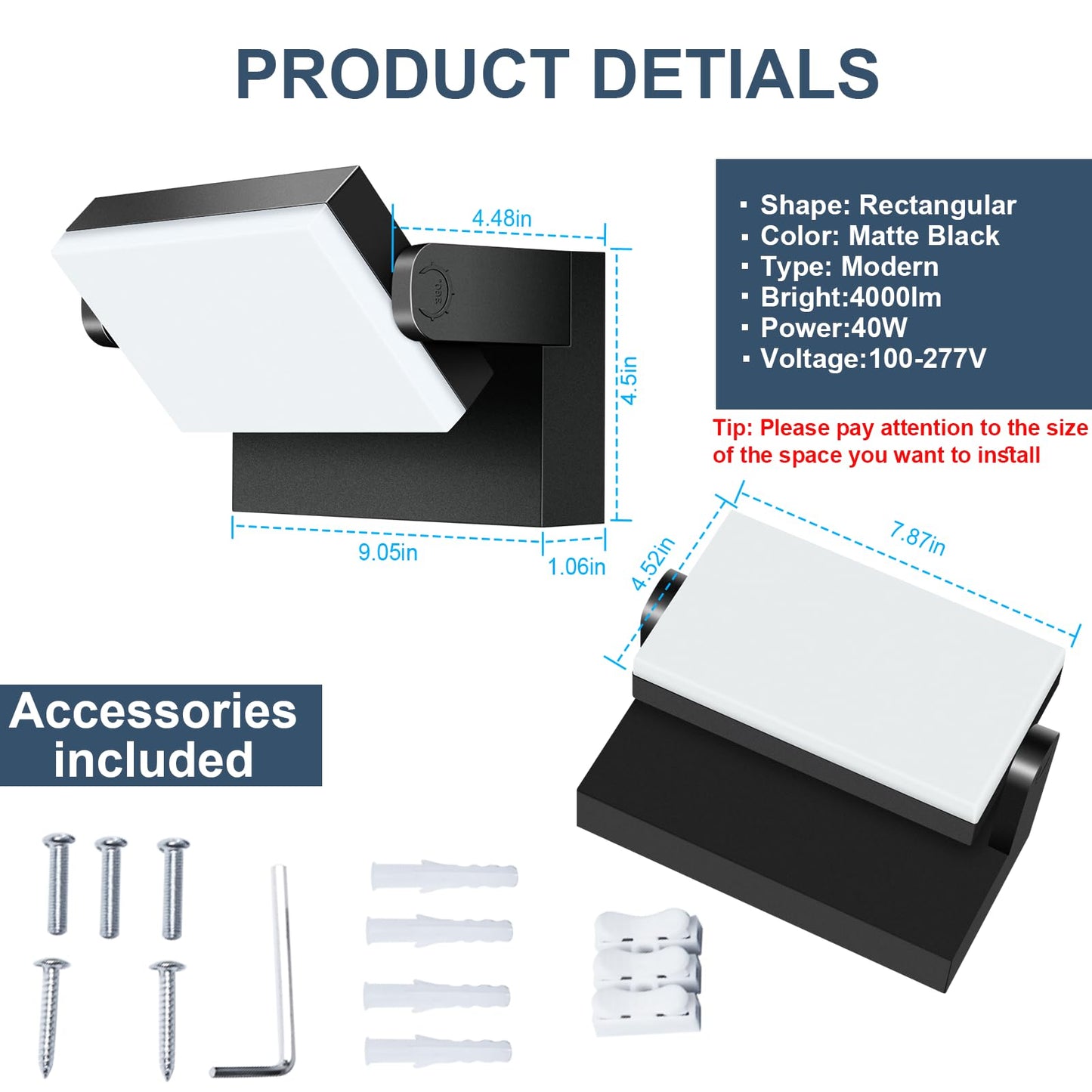Tomourd 40W Led Wall Light  4000Lm 5000K 360 Wide-Angle Exterior Wall Floodlights  Ip66 Waterproof Commercial Outdoor Wall Mount Fixture Wall Pack Security Ideal Lighting For Garage(4 Packs)