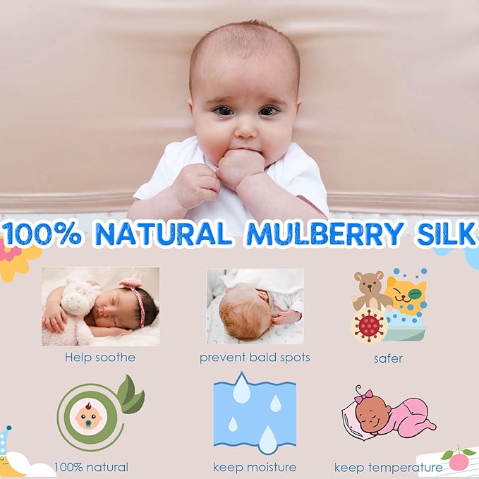 PROMEED 100% Mulberry Silk Crib Half Sleeve Sheet for Baby Hairloss and Bald Spot, Oeko-TEX Certified 23 Momme Silk Unicorn Toddler Crib Bedding Sheets for Baby Gilrs (Pink Unicorn)