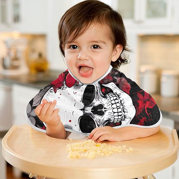 Flower Halloween Sugar Skull Muslin Baby Burp Cloths, Large Absorbent Cotton Muslin Burp Cloths Set of 1, Washcloths, Face Towel, Bibs for Newborn Boys Girls, 11 x22 Inch