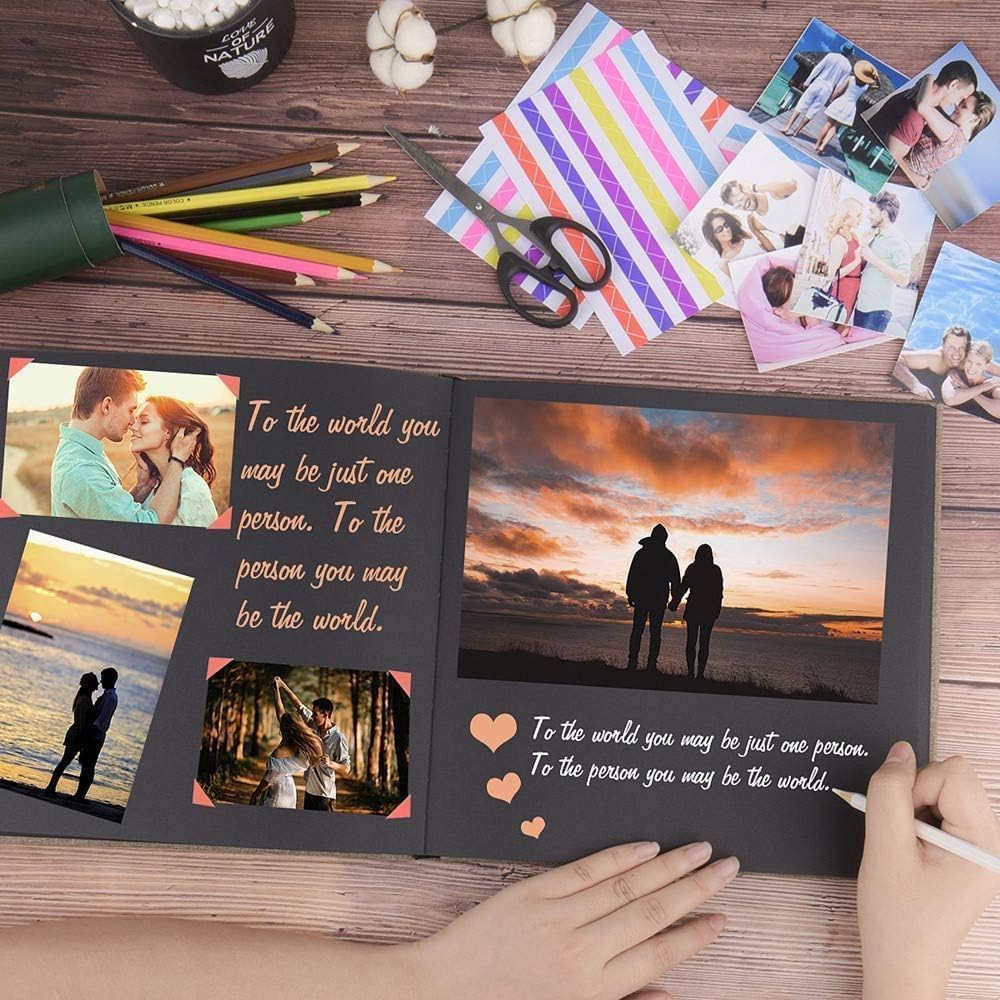 Leather Scrapbook Album DIY Set Scrap Book Album Hardcover Pictures Book 10.5"x10.5",DIY,Handmade for Anniversary,Family Memories,Couples,Friend&Baby,Accommodates 3x5 to 8x10 Photos (Leather-black)