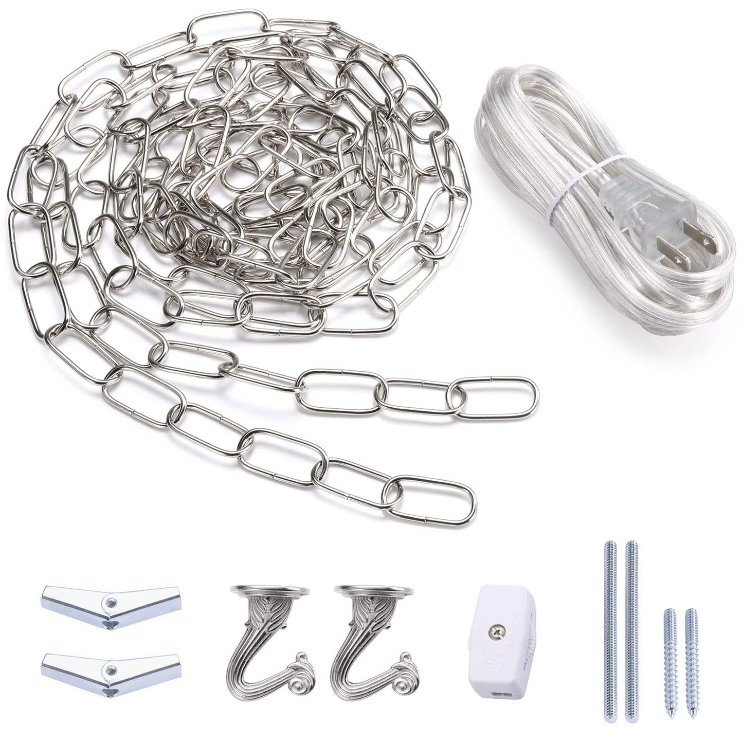 Canomo Swag Lighting Kit With 12 Feet Chandelier Chain And 15 Feet Cord  Instructions Included For Chandelier  Pendant Light And Ceiling Fan Light  Silver