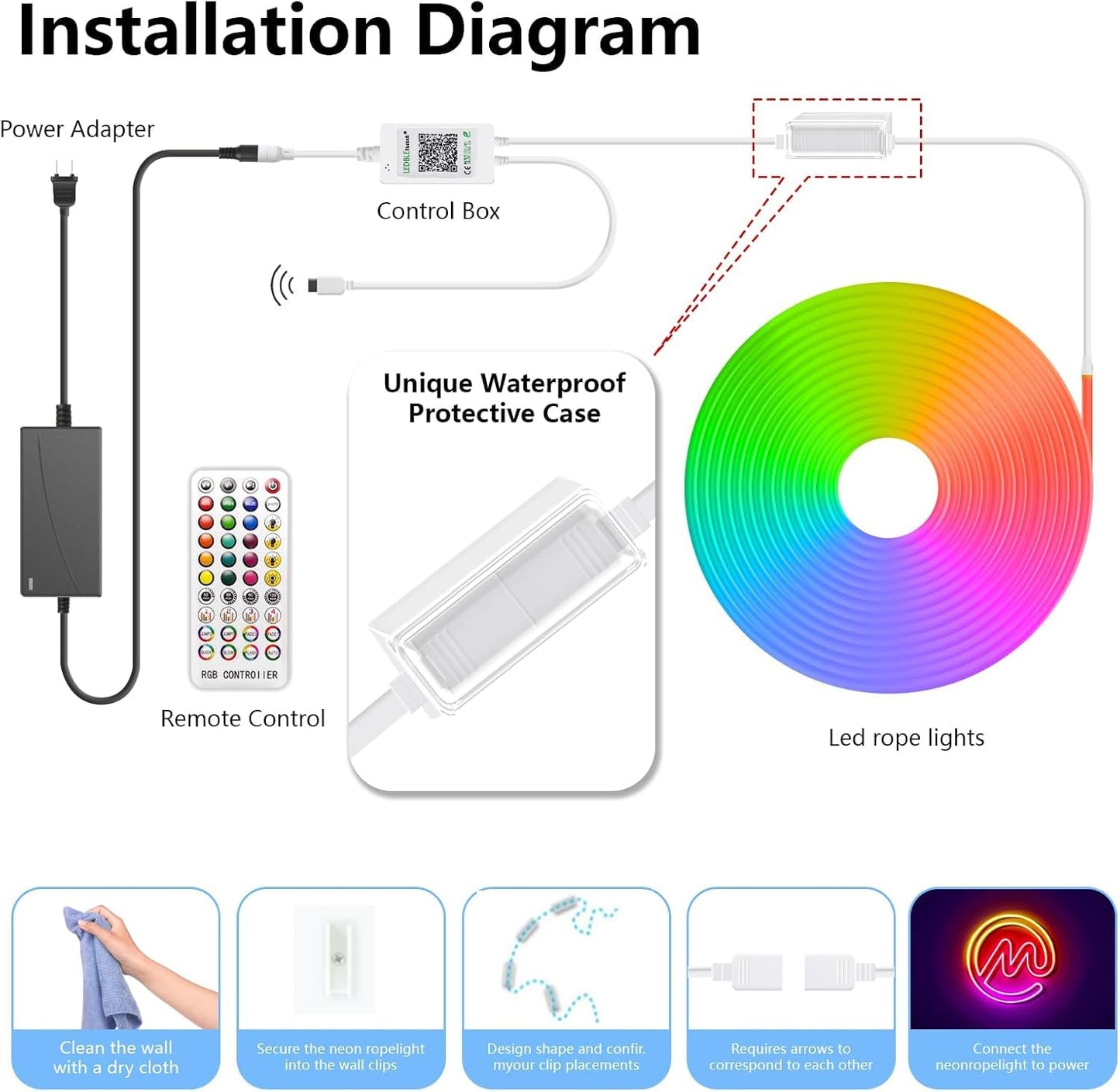 Lucienstar 16.4Ft Rgb Neon Rope Lights, Waterproof Led Strip, App/Remote Control, Music Sync, Flexible Silicone For Outdoor/Indoor Decor