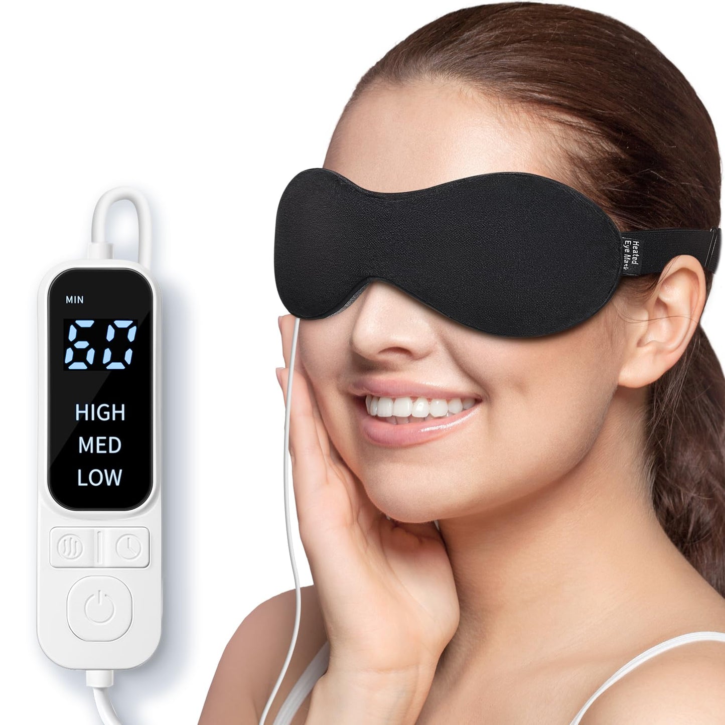 YFONG Heated Eye Mask for Dry Eyes, Stye and Migraines, USB Electric Eye Mask with 3 Temperature Settings & 4 Time Controls, Warm Eye Compress with Washable Cover for Eye Strain,Puffy and MGD (Black)