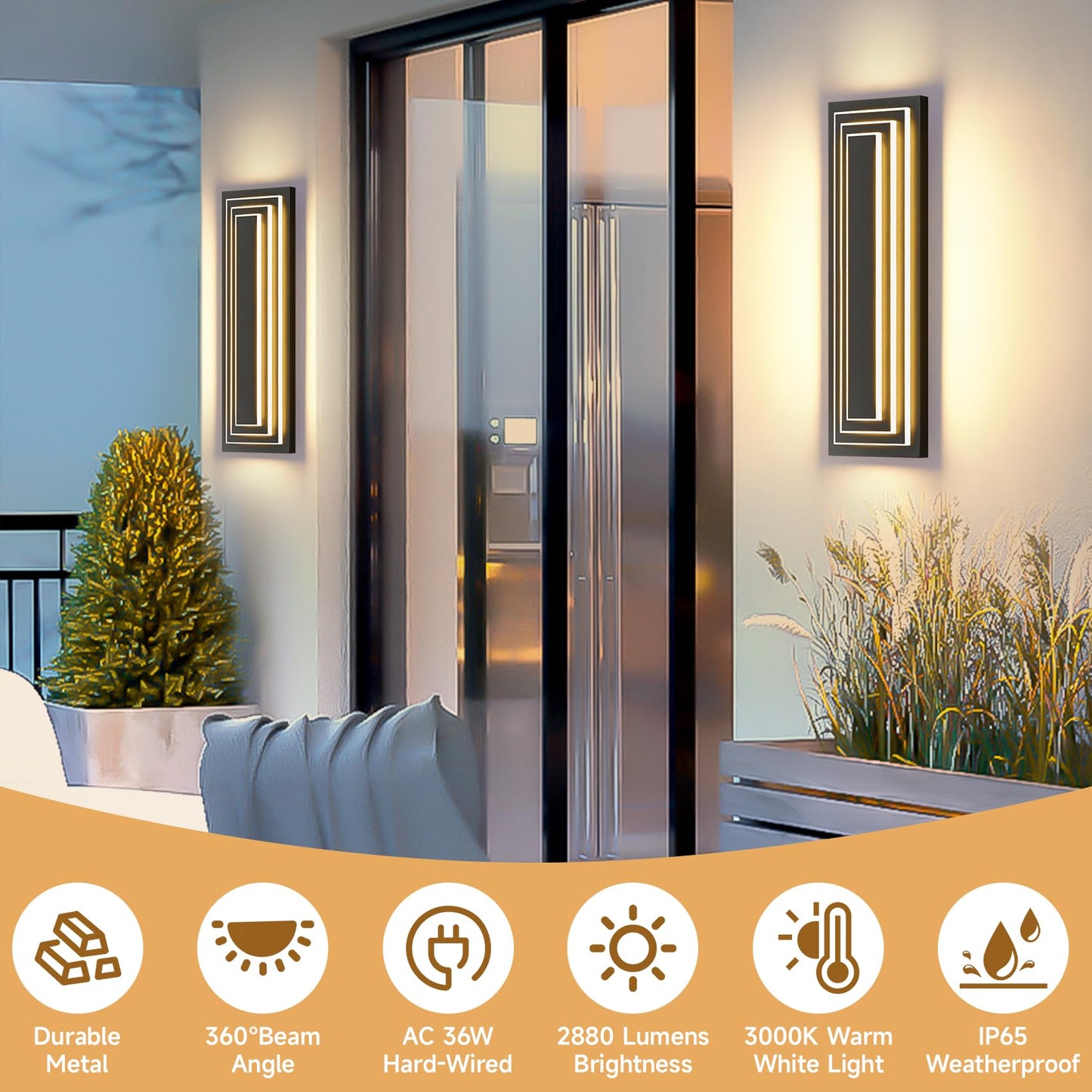 Zsmaiku 23.6 In Long Outdoor Wall Sconce 3-Tier Led Modern Exterior Wall Light Matte Black Outdoor Garage Lighting Fixtures Front Porch Patio Light Waterproof Acrylic Wall Lamp 36 W 3000K Warm White