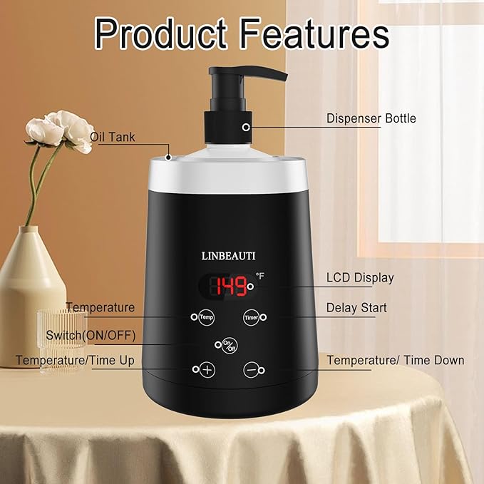 Massage Oil Warmer Bottle Professional Lotion Warmer for SPA, Automatic Oil Warmer Heated Oil Lotion Cream for Salon, Barber Shops, Home, with Two Oil Bottle Dispenser (black)