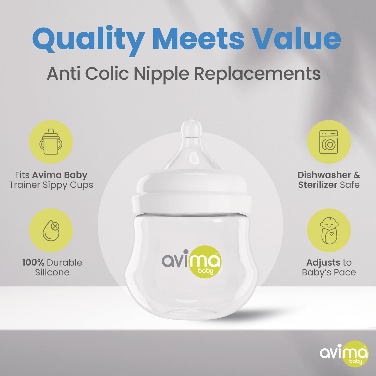 Avima Baby Anti Colic Nipples for Wide Neck Bottles, Silicone Breast Like Nipples - 0 to 12+ Months (Pack of 6) (Fast Flow)