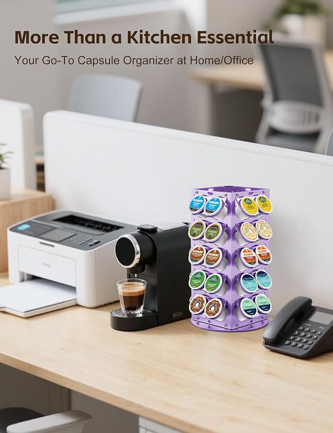 K Cup Holder, Coffee Pod Holder for Keurig – 360° Rotating Aluminum Coffee Organizer for Countertop,Saving Design with Anti-Slip Base for Kitchen or Office,Capacity of 40 Pods (Purple)